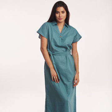 Vestido Lino largo Azul