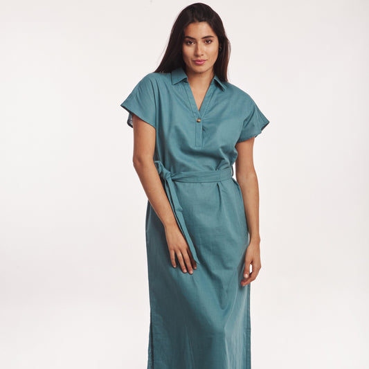 Vestido Lino largo Azul