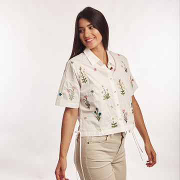 Camisa Corta Bordada Blanca