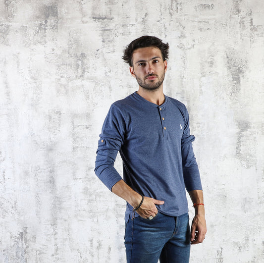 T-Shirt Hombre Manga Azul Jaspeado