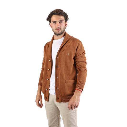 Cardigan Botones Hombre Camel