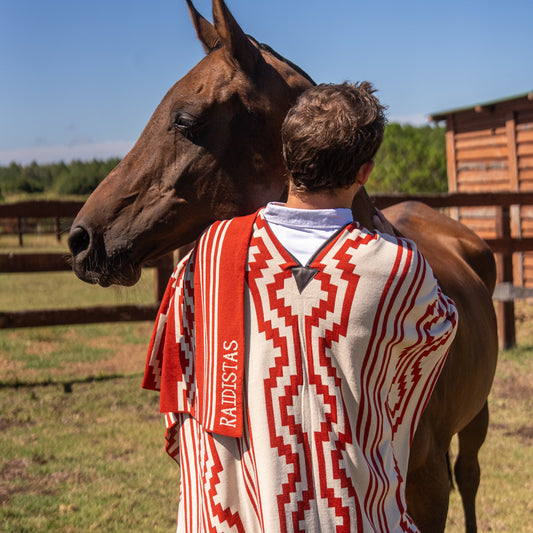 Poncho Reversible Hilo Rojo/Beige