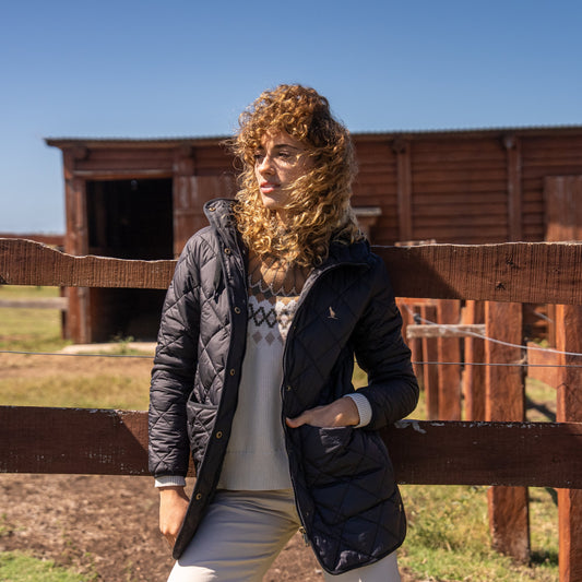 Campera capitoneada Larga Negra