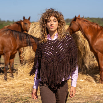 Poncho Crop Lana Marron