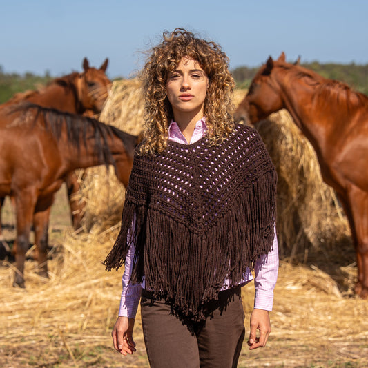 Poncho Crop Lana Marron