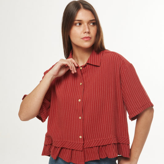 Camisa Volado Bordeaux
