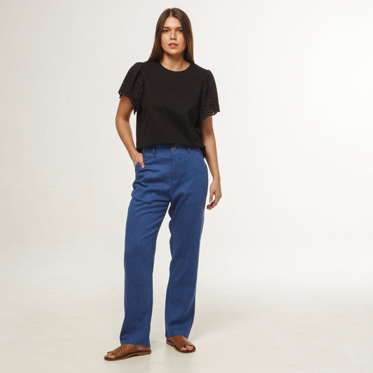 Pantalon Lino Azul