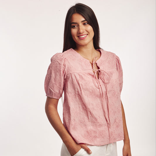 Blusa Cordones Broderie Rosa