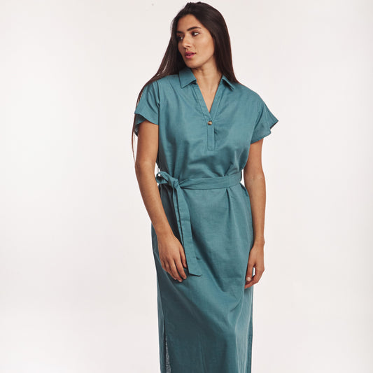 Vestido Lino largo Azul