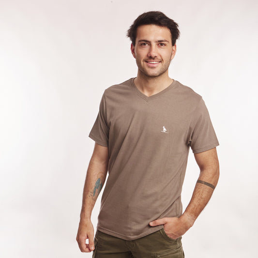 T-shirt en V Gris Taupe