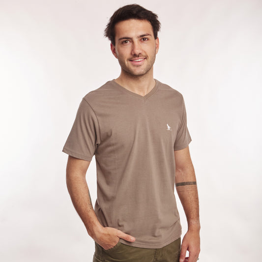 T-shirt en V Gris Taupe