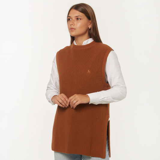 Chaleco Largo Tejido Marron