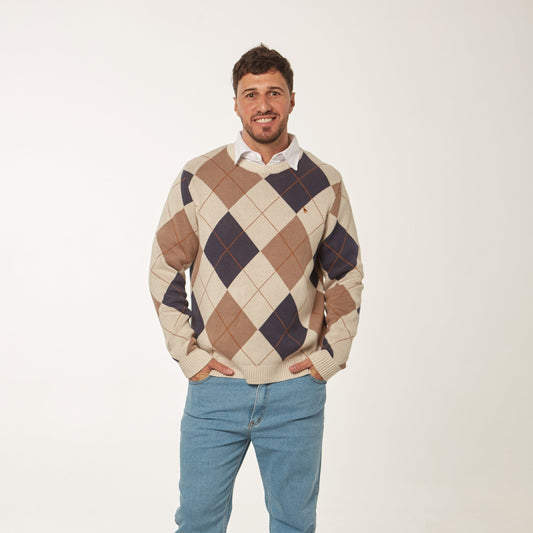 Sweater Rombo Beige/Azul