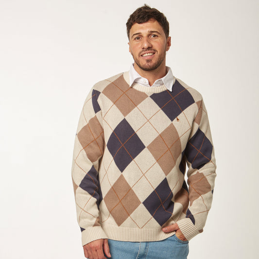 Sweater Rombo Beige/Azul
