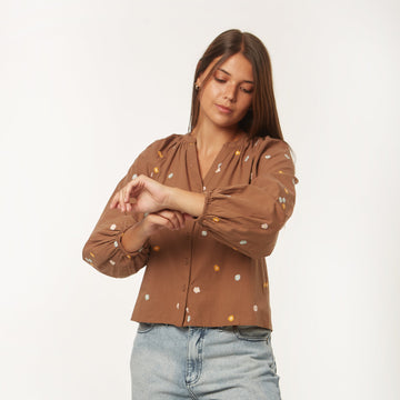 Camisa Ana Bordada Marron