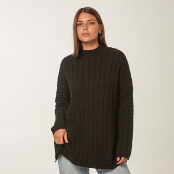 Sweater Trenzado Largo Negro