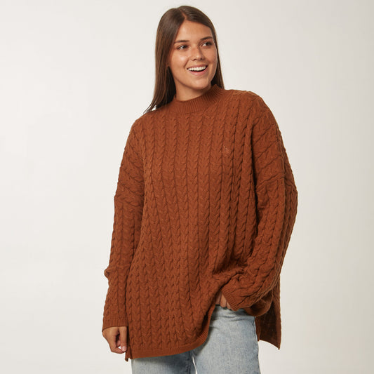 Sweater Trenzado Largo Marron
