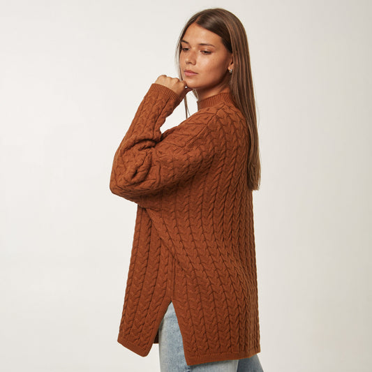 Sweater Trenzado Largo Marron