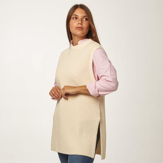 Chaleco Largo Tejido Beige