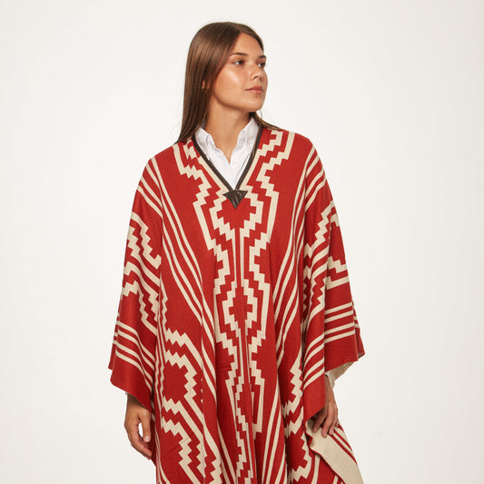 Poncho Reversible Hilo Rojo/Beige