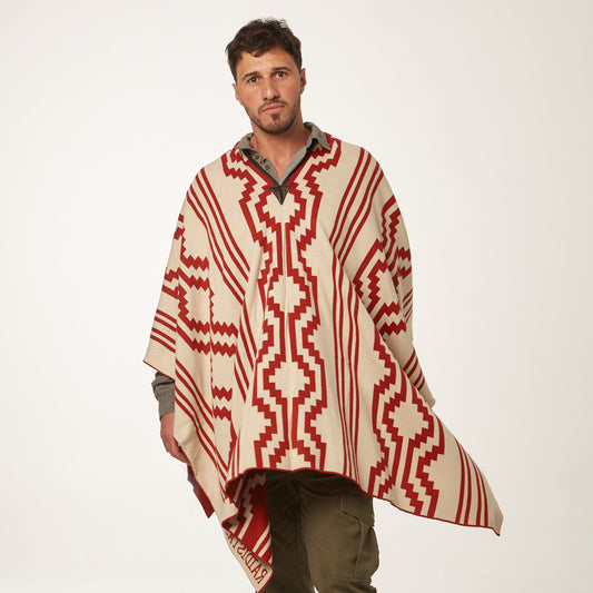 Poncho Reversible Hilo Rojo/Beige