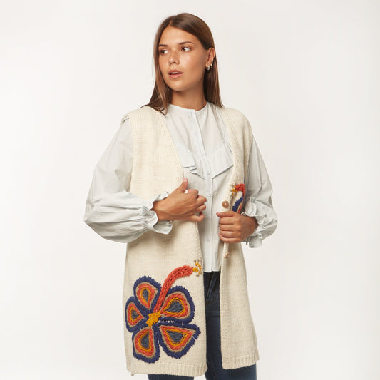 Chaleco Flora Lana Natural