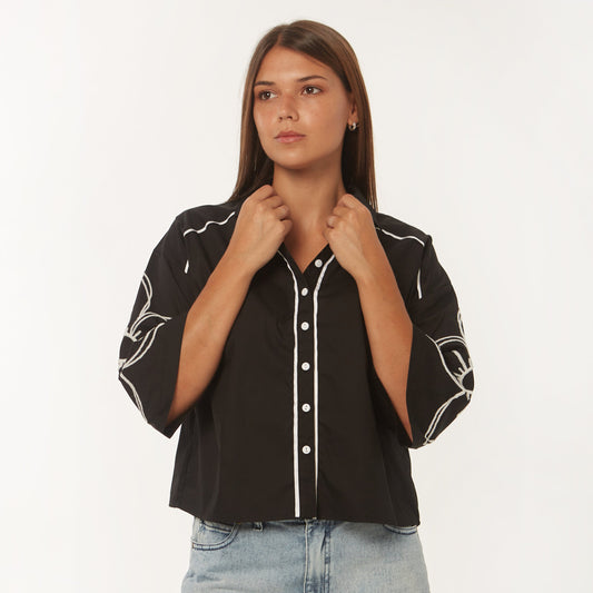 Camisa Flor Negro