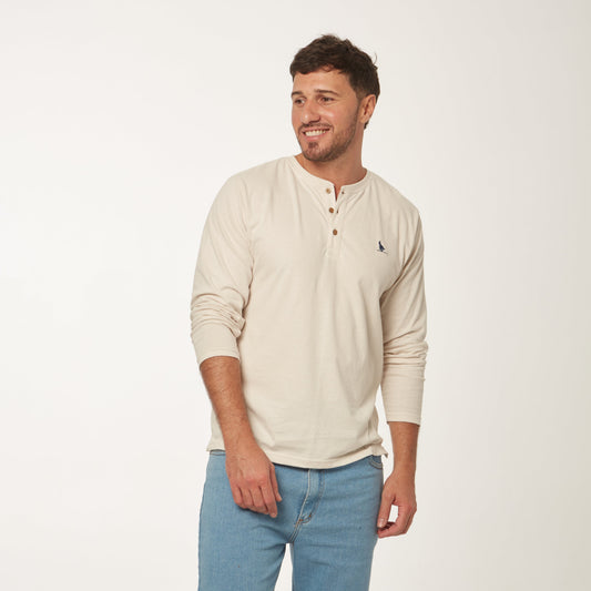 T-shirt Manga Larga Botones Blanca