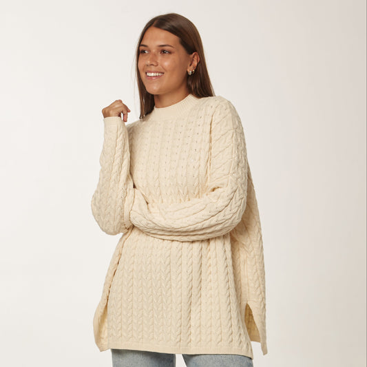 Sweater Trenzado Largo Natural