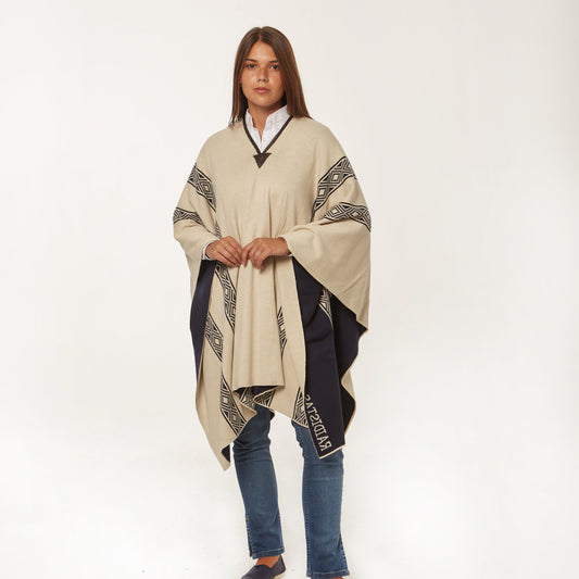 Poncho Reversible Hilo Azul/Tostado