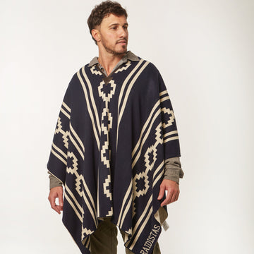 Poncho Reversible Hilo Azul/Beige