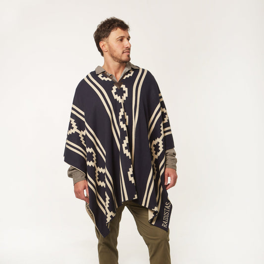 Poncho Reversible Hilo Azul/Beige