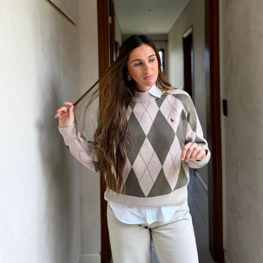 Sweater Rombo Verde/Rosa