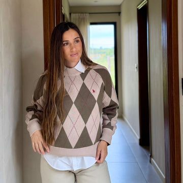 Sweater Rombo Verde/Rosa