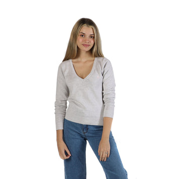 Sweater V Dama Gris